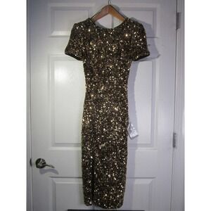 Dress the Population Natasha Sequin Side-Slit Midi dress gold NWT bodycon SMALL